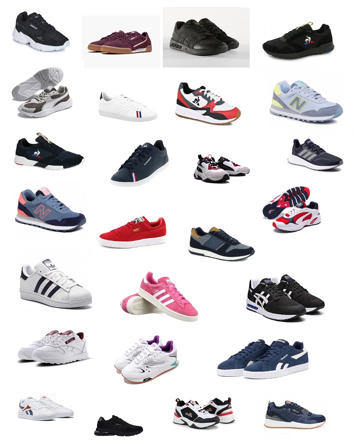 Lot 489 pairs (Adidas, Asics, Rbk, New Balance, Puma ...) shoes Europe