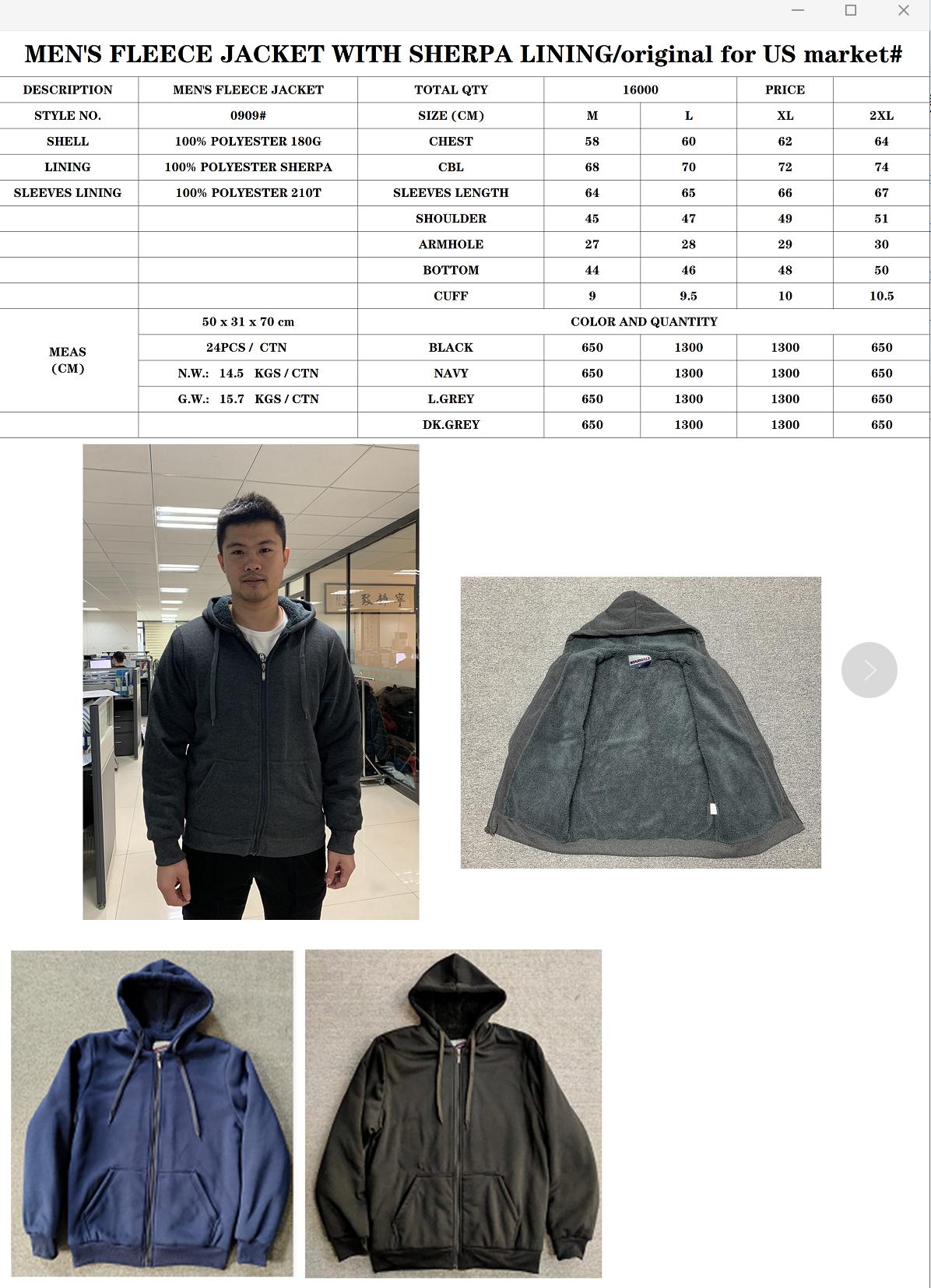 Men's fleece hoody jacket with sherpa lining China