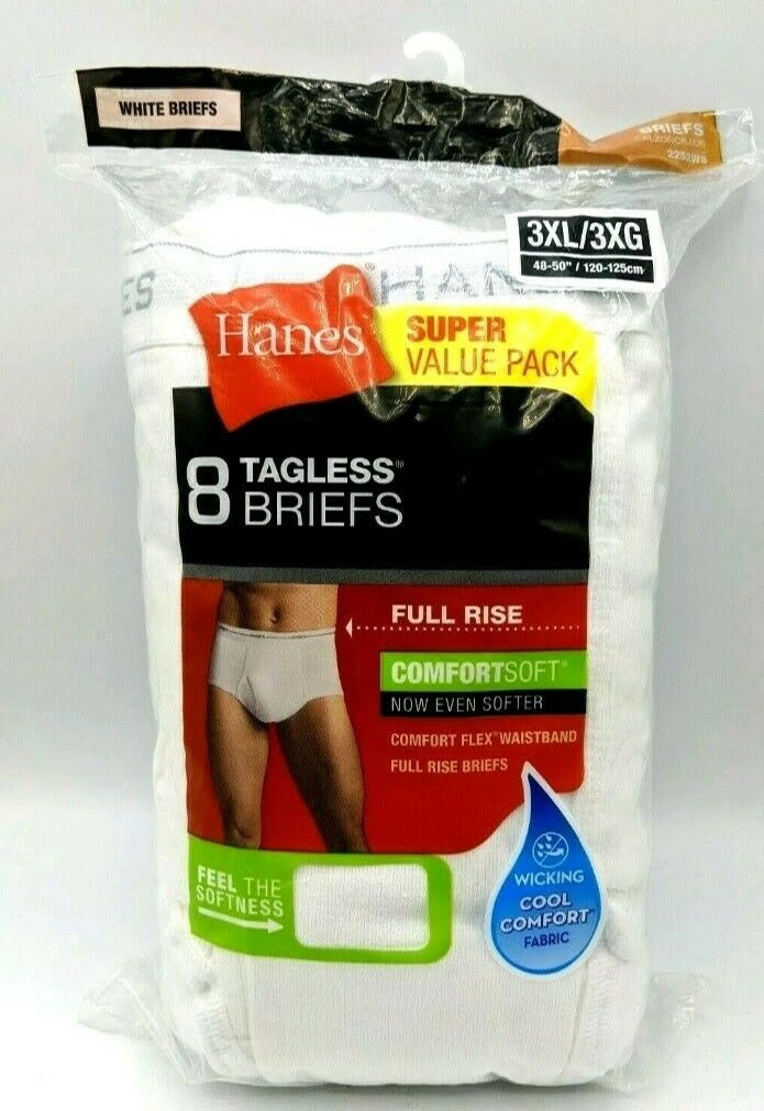 42063 - Hanes 8 Pack Tagless Briefs Size 3XL Only USA