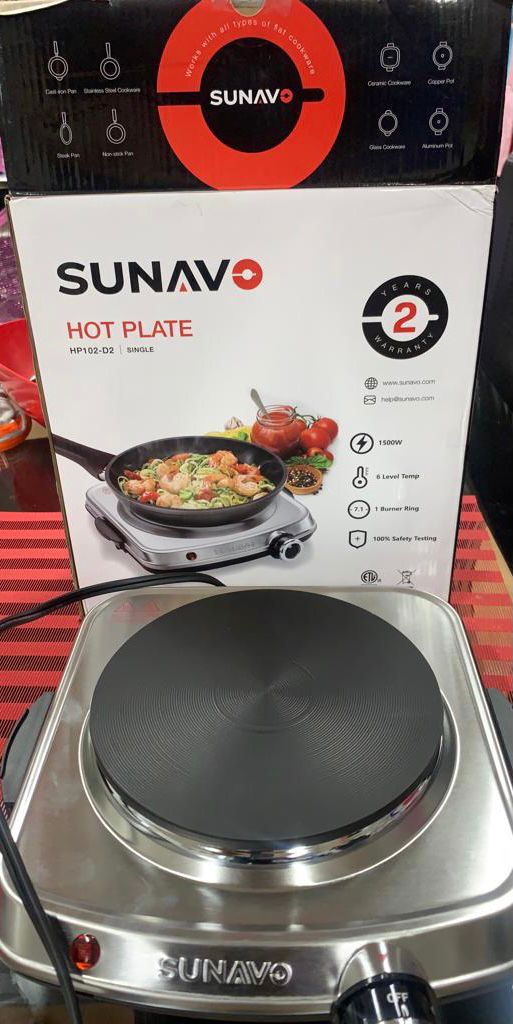 SUNAVO 1500W Hot Plates for Cooking, Electric Single Burner with Handles, 6  Power Levels Stainless Steel Hot Plate for Kitchen Camping RV and More