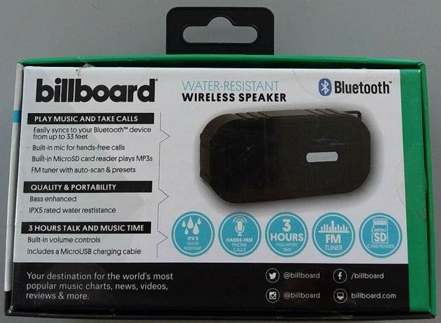 48565 - Billboard BB730 Water-Resistant Bluetooth Speaker USA