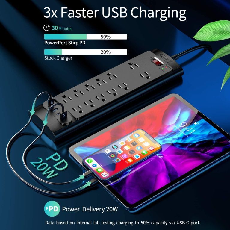 49377 - Bototek Surge Protector with Power Delivery12 Outlets and 4 USB Ports (1 USB-C, 3 USB-A) USA