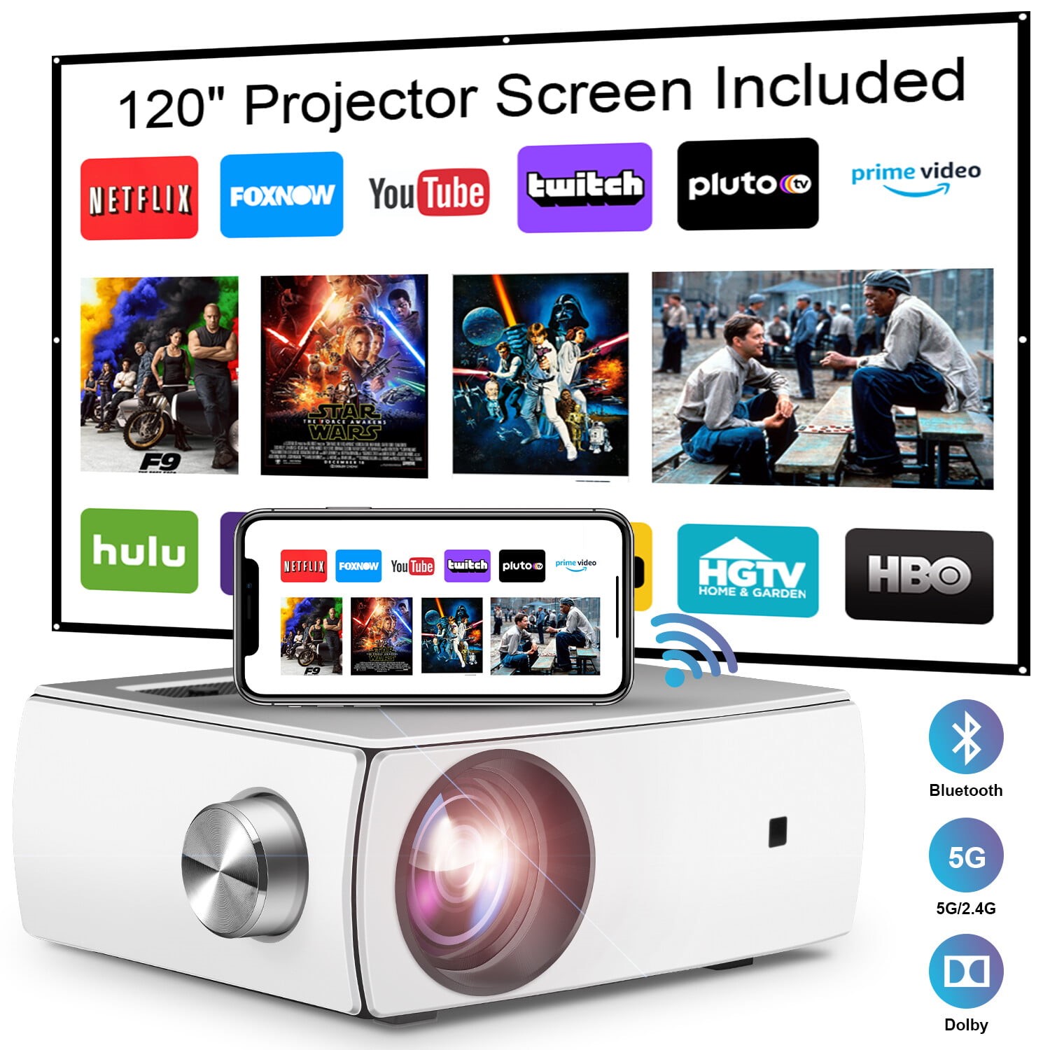 51061 - Projector with 120 Inch Projector Screen USA