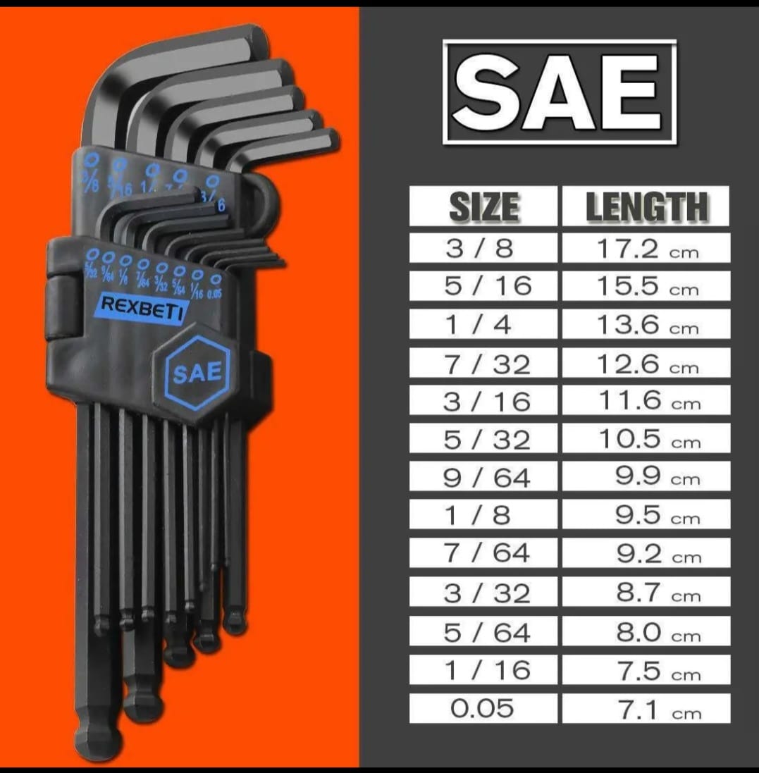 REXBETI Hex Key Allen Wrench Set, SAE Metric Long Arm Ball End Hex Key