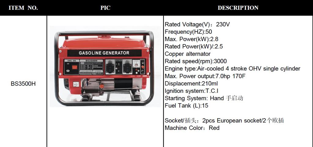 52610 - Generators (WG 3500 and BS 3500H) Europe