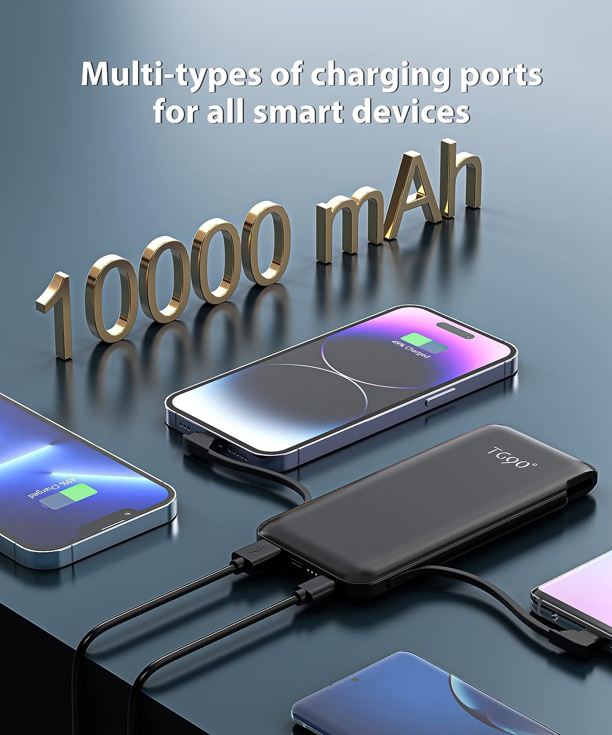 52815 - TG90° 10000mah Portable Charger with Built in Cables USA