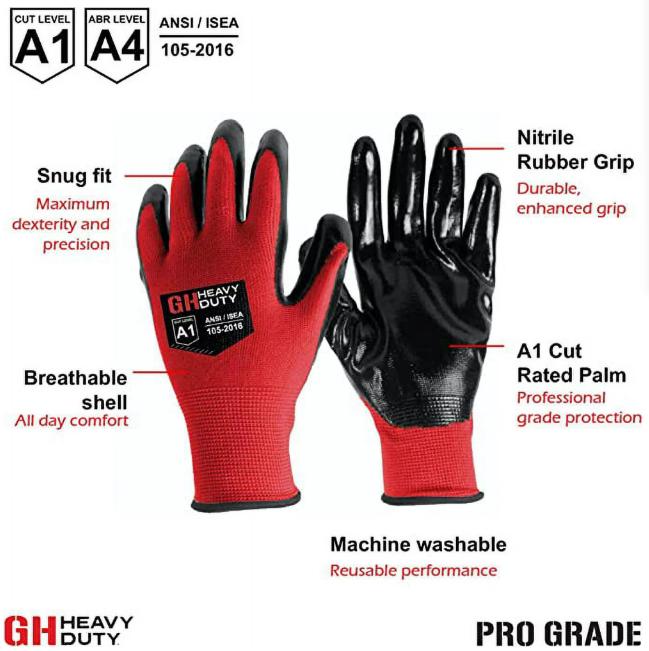 54897 - GH Heavy Duty Nitrile Reusable Work Gloves USA